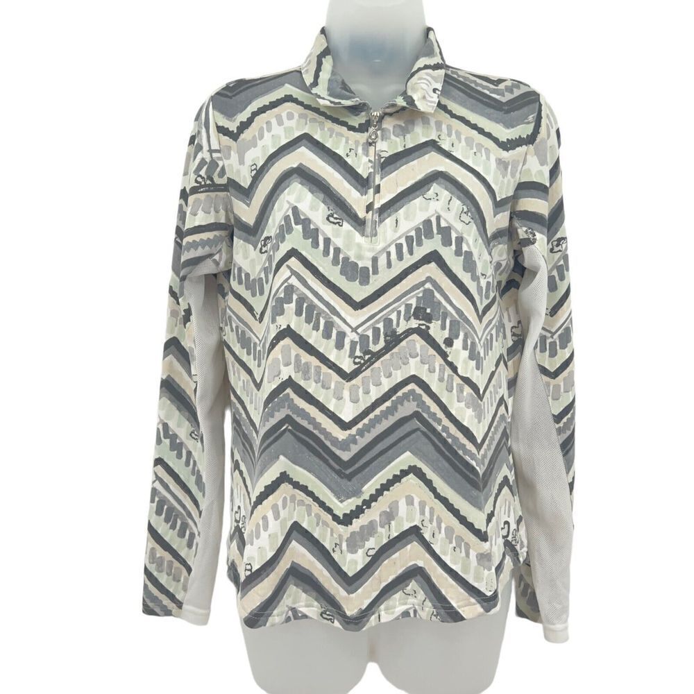 San Soleil Women’s Small Zip Long Sleeve UPF 50 Shirt Equestrian Chevron Print